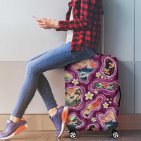 Hawaii Islands Map Design with Japanese Landscape Luggage Cover Hawaiian Japan Fusion Art Pink Color LT03 - Polynesian Pride
