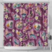 Hawaii Islands Map Design with Japanese Landscape Shower Curtain Hawaiian Japan Fusion Art Pink Color LT03 - Polynesian Pride