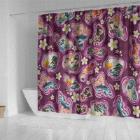 Hawaii Islands Map Design with Japanese Landscape Shower Curtain Hawaiian Japan Fusion Art Pink Color LT03 - Polynesian Pride