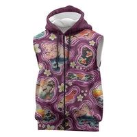Hawaii Islands Map Design with Japanese Landscape Sleeveless Zip Hoodie Hawaiian Japan Fusion Art Pink Color LT03 Pink - Polynesian Pride