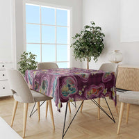 Hawaii Islands Map Design with Japanese Landscape Tablecloth Hawaiian Japan Fusion Art Pink Color LT03 - Polynesian Pride