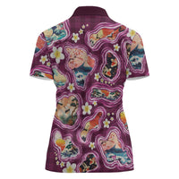 Hawaii Islands Map Design with Japanese Landscape Women Polo Shirt Hawaiian Japan Fusion Art Pink Color LT03 - Polynesian Pride