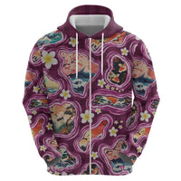 Hawaii Islands Map Design with Japanese Landscape Zip Hoodie Hawaiian Japan Fusion Art Pink Color LT03 - Polynesian Pride