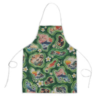Hawaiian and Japanese Culture Together Apron Hawaiian Island Shapes with Japanese Landscape Green Color LT03 Green - Polynesian Pride