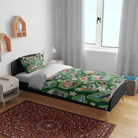 Hawaiian and Japanese Culture Together Bedding Set Hawaiian Island Shapes with Japanese Landscape Green Color LT03 - Polynesian Pride