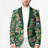 Hawaiian and Japanese Culture Together Blazer Hawaiian Island Shapes with Japanese Landscape Green Color LT03 - Polynesian Pride