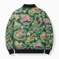 Hawaiian and Japanese Culture Together Bomber Puffer Jacket Hawaiian Island Shapes with Japanese Landscape Green Color LT03 - Polynesian Pride