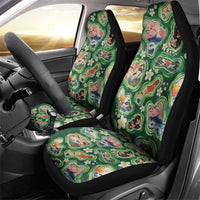 Hawaiian and Japanese Culture Together Car Seat Cover Hawaiian Island Shapes with Japanese Landscape Green Color LT03 - Polynesian Pride