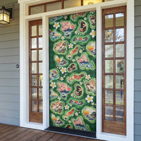 Hawaiian and Japanese Culture Together Door Cover Hawaiian Island Shapes with Japanese Landscape Green Color LT03 - Polynesian Pride