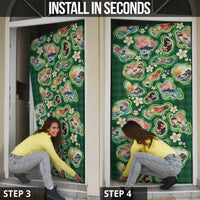 Hawaiian and Japanese Culture Together Door Cover Hawaiian Island Shapes with Japanese Landscape Green Color LT03 - Polynesian Pride