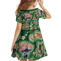 Hawaiian and Japanese Culture Together Family Matching Long Sleeve Bodycon Dress and Hawaiian Shirt Hawaiian Island Shapes with Japanese Landscape Green Color LT03 - Polynesian Pride