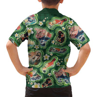 Hawaiian and Japanese Culture Together Kid Hawaiian Shirt Hawaiian Island Shapes with Japanese Landscape Green Color LT03 - Polynesian Pride