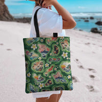 Hawaiian and Japanese Culture Together Tote Bag Hawaiian Island Shapes with Japanese Landscape Green Color LT03 - Polynesian Pride