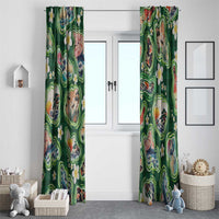 Hawaiian and Japanese Culture Together Window Curtain Hawaiian Island Shapes with Japanese Landscape Green Color LT03 - Polynesian Pride