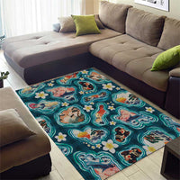 Hawaiian and Japanese Culture Together Area Rug Hawaiian Island Shapes with Japanese Landscape Teal Color LT03 - Polynesian Pride