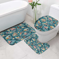Hawaiian and Japanese Culture Together Bathroom Set Hawaiian Island Shapes with Japanese Landscape Teal Color LT03 - Polynesian Pride