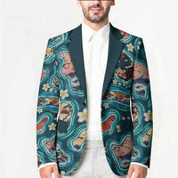 Hawaiian and Japanese Culture Together Blazer Hawaiian Island Shapes with Japanese Landscape Teal Color LT03 - Polynesian Pride