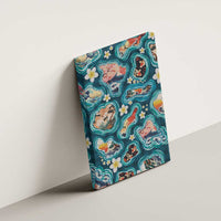 Hawaiian and Japanese Culture Together Canvas Wall Art Hawaiian Island Shapes with Japanese Landscape Teal Color LT03 - Polynesian Pride