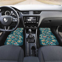 Hawaiian and Japanese Culture Together Car Mats Hawaiian Island Shapes with Japanese Landscape Teal Color LT03 Set 2pcs - Front Teal - Polynesian Pride