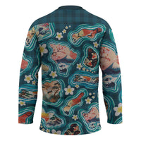 Hawaiian and Japanese Culture Together Hockey Jersey Hawaiian Island Shapes with Japanese Landscape Teal Color LT03 - Polynesian Pride