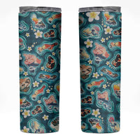 Hawaiian and Japanese Culture Together Skinny Tumbler Hawaiian Island Shapes with Japanese Landscape Teal Color LT03 Teal - Polynesian Pride