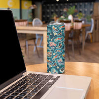Hawaiian and Japanese Culture Together Skinny Tumbler Hawaiian Island Shapes with Japanese Landscape Teal Color LT03 - Polynesian Pride