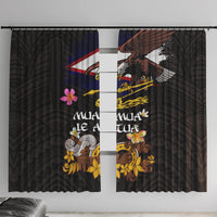 American Samoa Fue and Kava Bowl Window Curtain Plumeria and Polynesian Pattern LT03 With Hooks Black - Polynesian Pride