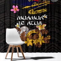 American Samoa Fue and Kava Bowl Window Curtain Plumeria and Polynesian Pattern LT03 - Polynesian Pride