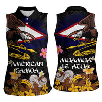 American Samoa Fue and Kava Bowl Women Sleeveless Polo Shirt Plumeria and Polynesian Pattern LT03 - Polynesian Pride
