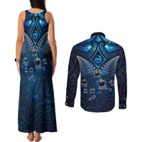 New Zealand Matariki Couples Matching Tank Maxi Dress and Long Sleeve Button Shirt Maori Pattern and Kiwi Bird Haka Dance Sky Night LT03 - Polynesian Pride