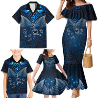 New Zealand Matariki Family Matching Mermaid Dress and Hawaiian Shirt Maori Pattern and Kiwi Bird Haka Dance Sky Night LT03 - Polynesian Pride