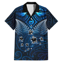 New Zealand Matariki Family Matching Mermaid Dress and Hawaiian Shirt Maori Pattern and Kiwi Bird Haka Dance Sky Night LT03 Dad's Shirt - Short Sleeve Blue - Polynesian Pride