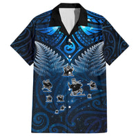 New Zealand Matariki Family Matching Off Shoulder Short Dress and Hawaiian Shirt Maori Pattern and Kiwi Bird Haka Dance Sky Night LT03 Dad's Shirt - Short Sleeve Blue - Polynesian Pride