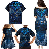 New Zealand Matariki Family Matching Puletasi and Hawaiian Shirt Maori Pattern and Kiwi Bird Haka Dance Sky Night LT03 - Polynesian Pride