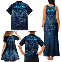 New Zealand Matariki Family Matching Tank Maxi Dress and Hawaiian Shirt Maori Pattern and Kiwi Bird Haka Dance Sky Night LT03 - Polynesian Pride