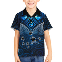 New Zealand Matariki Kid Hawaiian Shirt Maori Pattern and Kiwi Bird Haka Dance Sky Night LT03 Kid Blue - Polynesian Pride
