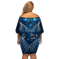 New Zealand Matariki Off Shoulder Short Dress Maori Pattern and Kiwi Bird Haka Dance Sky Night LT03 - Polynesian Pride