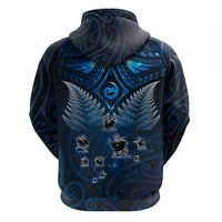 New Zealand Matariki Zip Hoodie Maori Pattern and Kiwi Bird Haka Dance Sky Night
