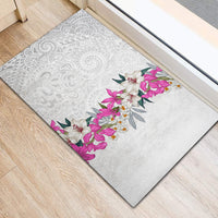 Hawaii Tropical Leaves and Flowers Rubber Doormat Tribal Polynesian Pattern White Style