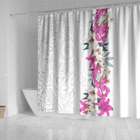Hawaii Tropical Leaves and Flowers Shower Curtain Tribal Polynesian Pattern White Style