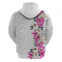 Hawaii Tropical Leaves and Flowers Zip Hoodie Tribal Polynesian Pattern White Style