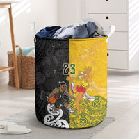 Aotearoa New Zealand And Australia Basketball Custom Laundry Basket Maori Tribal Tattoo And Aboriginal Dot Art Heritage