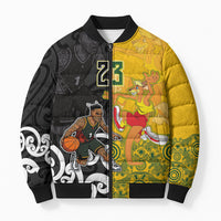 Aotearoa New Zealand And Australia Basketball Custom Bomber Puffer Jacket Maori Tribal Tattoo And Aboriginal Dot Art Heritage LT03 Unisex Multicolor - Polynesian Pride