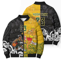 Aotearoa New Zealand And Australia Basketball Custom Bomber Puffer Jacket Maori Tribal Tattoo And Aboriginal Dot Art Heritage LT03 - Polynesian Pride