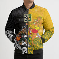 Aotearoa New Zealand And Australia Basketball Custom Bomber Puffer Jacket Maori Tribal Tattoo And Aboriginal Dot Art Heritage LT03 - Polynesian Pride