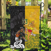 Aotearoa New Zealand And Australia Basketball Custom Garden Flag Maori Tribal Tattoo And Aboriginal Dot Art Heritage LT03 Garden Flag Multicolor - Polynesian Pride