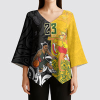 Aotearoa New Zealand And Australia Basketball Custom Kimono Sleeve Blouse Maori Tribal Tattoo And Aboriginal Dot Art Heritage