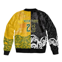 Aotearoa New Zealand And Australia Basketball Custom Sleeve Zip Bomber Jacket Maori Tribal Tattoo And Aboriginal Dot Art Heritage