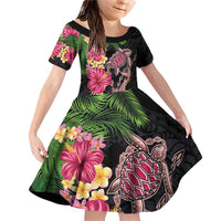 Hawaiian Tropical Plants Turtle and Shark Family Matching Off Shoulder Short Dress and Hawaiian Shirt Polynesian Art Tattoo