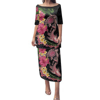 Hawaiian Tropical Plants Turtle and Shark Family Matching Puletasi and Hawaiian Shirt Polynesian Art Tattoo